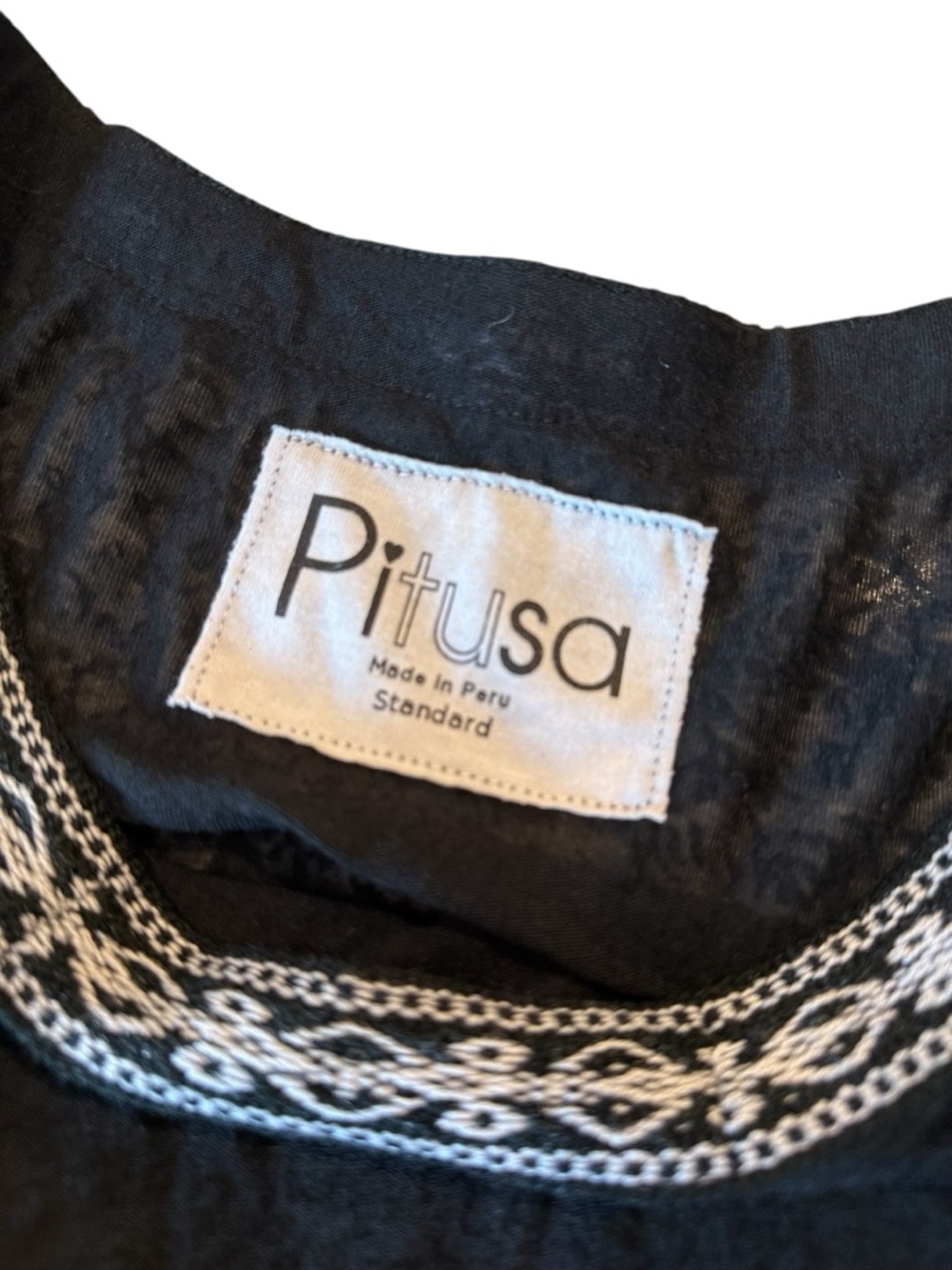 Pitusa Black Ruffle Dress Embroidered Neck Boho Tiered Sheer Peru Size S/M - Picture 3 of 16